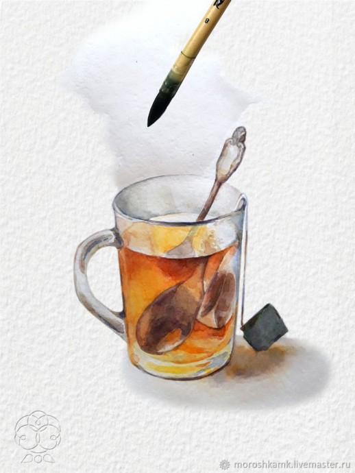 Рисуем акварелью: чашка горячего чая