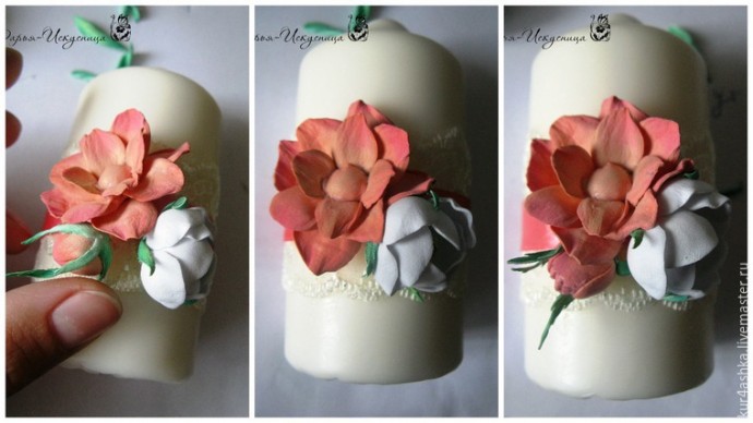 Декорируем свечу для семейного очага с цветами из фоамирана: часть 4