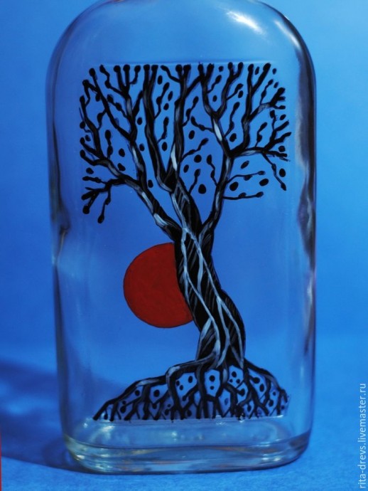 Древо жизни: расписываем бутылку акриловыми красками