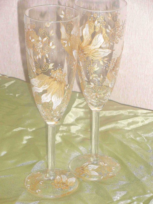 Витражная роспись бокалов "Пьяные цветы"