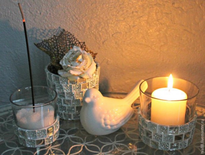 ​Декорируем стеклянные подсвечники мозаикой: часть 3