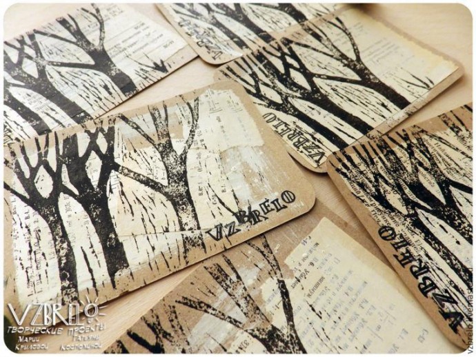 ​"Печатаем" открытки с элементами гравюры