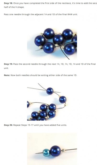 ​Колье "Уголок" с синими бусинами и бисерной сеткой