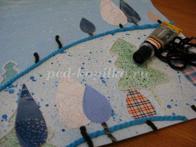 Коллаж из пряжи и ткани на тему "Зима": часть 2 Коллаж из пряжи и ткани на тему "Зима": часть 2