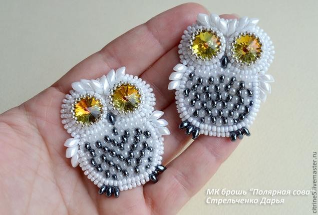 ​Вышиваем полярную сову в виде броши: часть 3