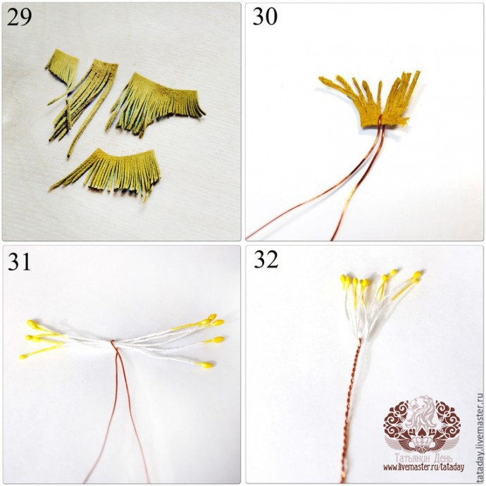 ​Делаем брошь из кожи "Прекрасный букет" с нарциссом и гиацинтом: часть 2