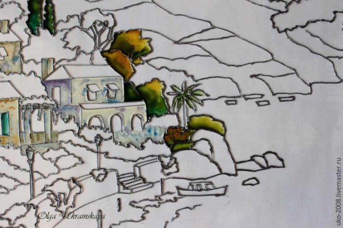 ​Средиземноморский пейзаж в витражной технике: часть 1