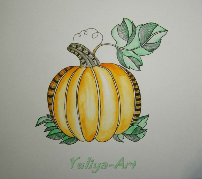 ​Рисуем тыкву в стиле зентангл и дудлинг: часть 2