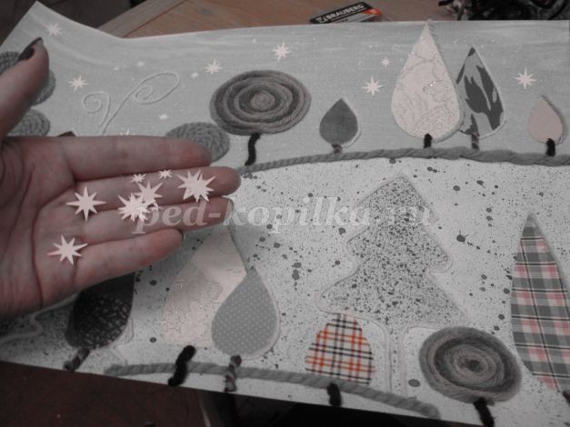 Коллаж из пряжи и ткани на тему "Зима": часть 2 Коллаж из пряжи и ткани на тему "Зима": часть 2