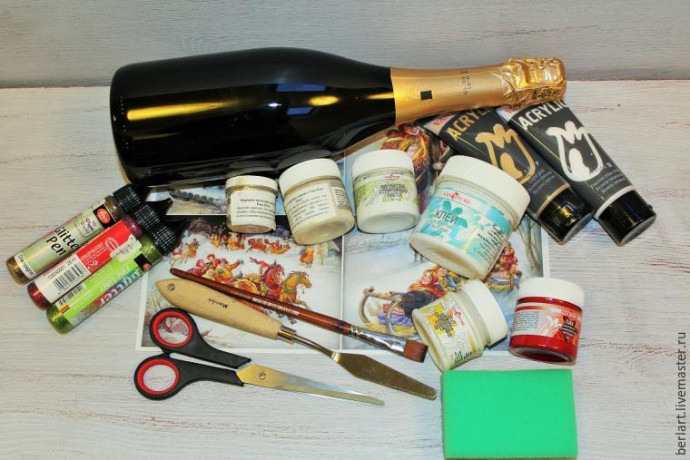 Мастер-класс по декорированию бутылки шампанского в технике декупаж: часть 1