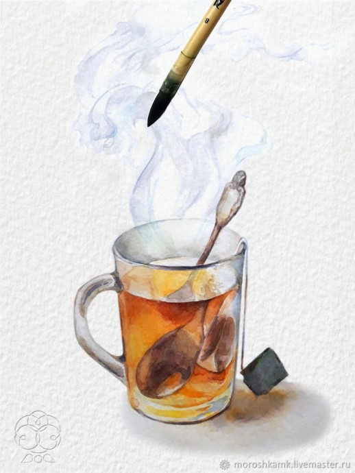 Рисуем акварелью: чашка горячего чая