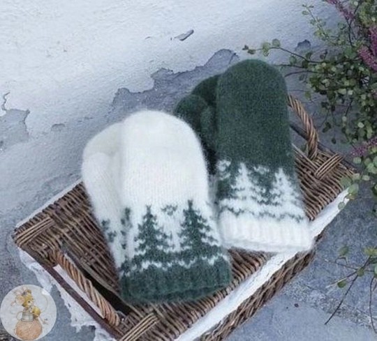 ​Шикарные варежки с узором из ёлочек