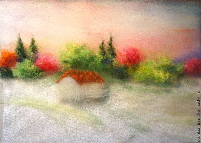 Создаем картину "Красочный пейзаж" в технике шерстяной акварели