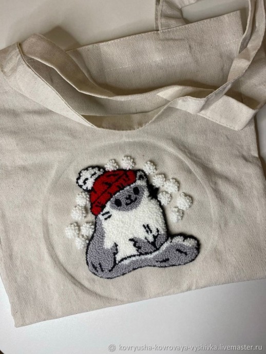 Шоппер с котиком в технике ковровой вышивки: мастер-класс, часть 2