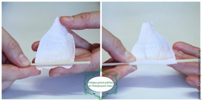 Делаем распушившийся пион из гофрированной бумаги и конфеты: часть 2 Делаем распушившийся пион из гофрированной бумаги и конфеты: часть 2