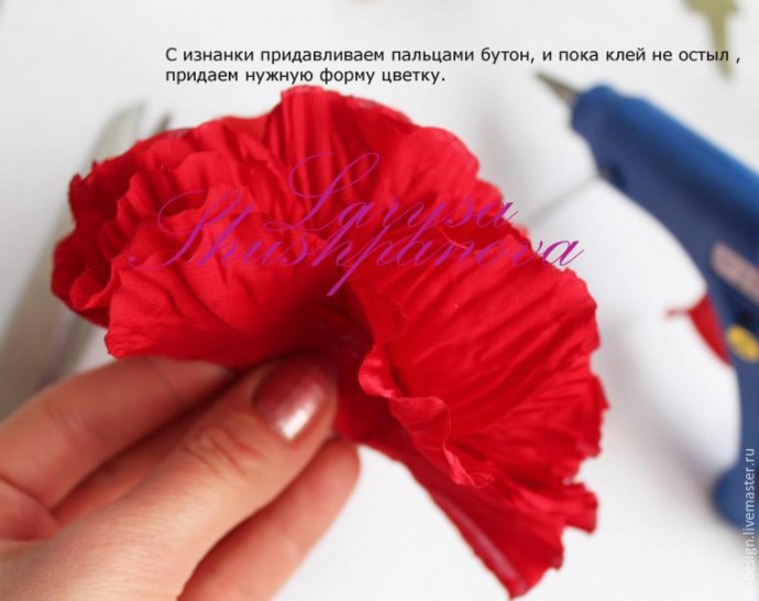 Делаем из ткани гофрированный пион: мастер-класс, часть 5