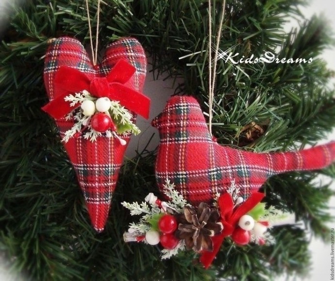 Текстильные птички для ёлочки