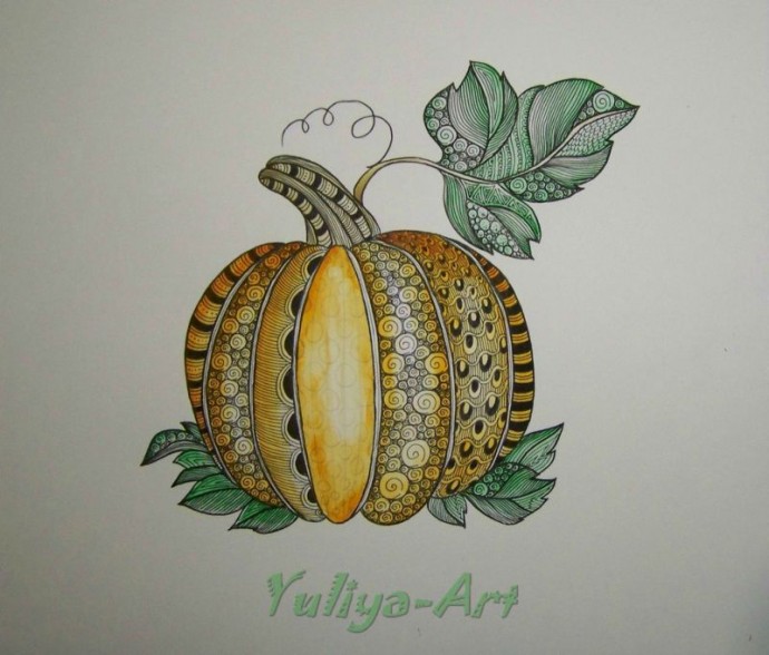 ​Рисуем тыкву в стиле зентангл и дудлинг: часть 2