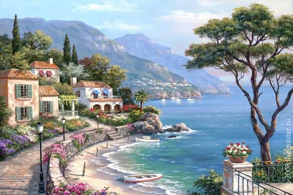 ​Средиземноморский пейзаж в витражной технике: часть 1