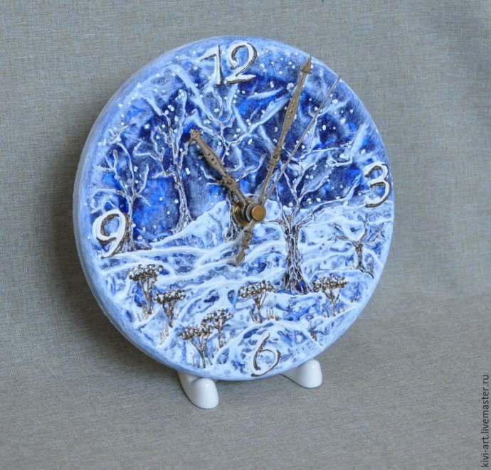 ​Мастер-класс по декорированию часов "Синяя зима": часть 3