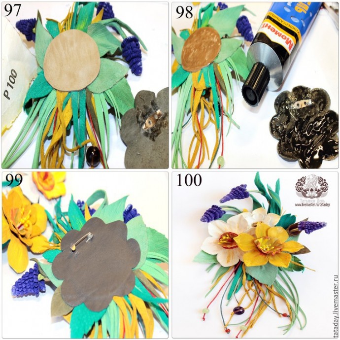​Делаем брошь из кожи "Прекрасный букет" с нарциссом и гиацинтом: часть 4