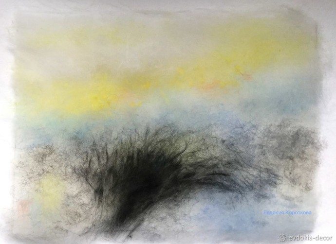 Рисуем картину шерстью "Васильки"