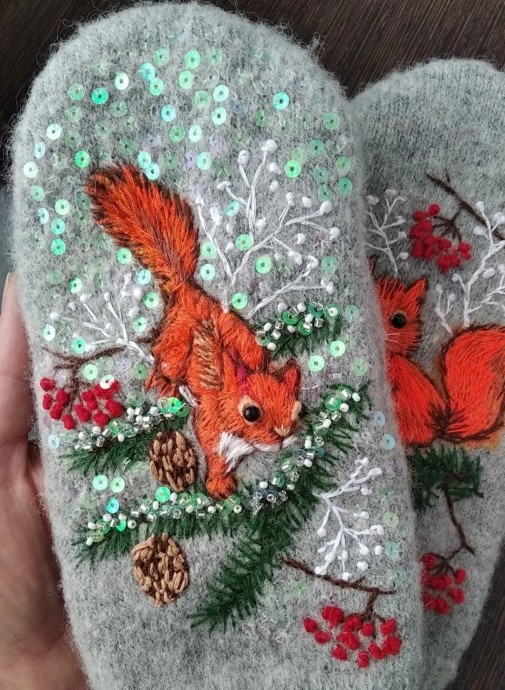 Идеи эксклюзивных варежек с ручной вышивкой