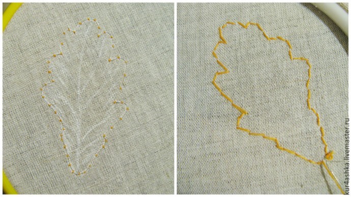 ​Создаем брошь "Дубовый лист" в технике объемной вышивки гладью: часть 1