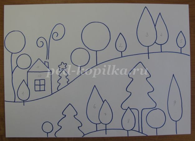 ​Коллаж из пряжи и ткани на тему "Зима": часть 1