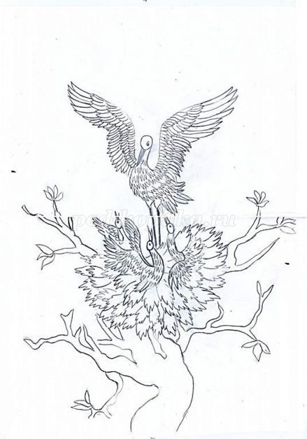 Панно из соломки "Прекрасный аист": часть 1