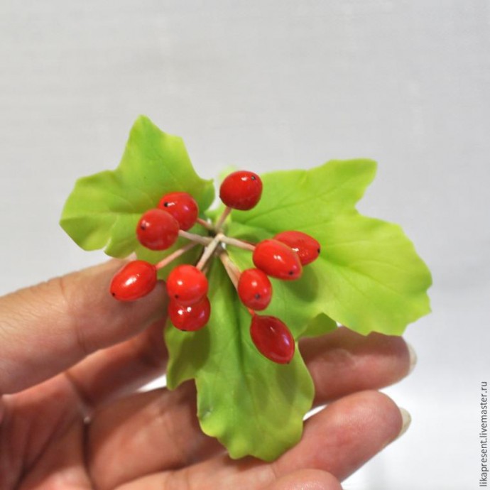 Лепим веточку калины из полимерной глины и холодного фарфора: часть 4