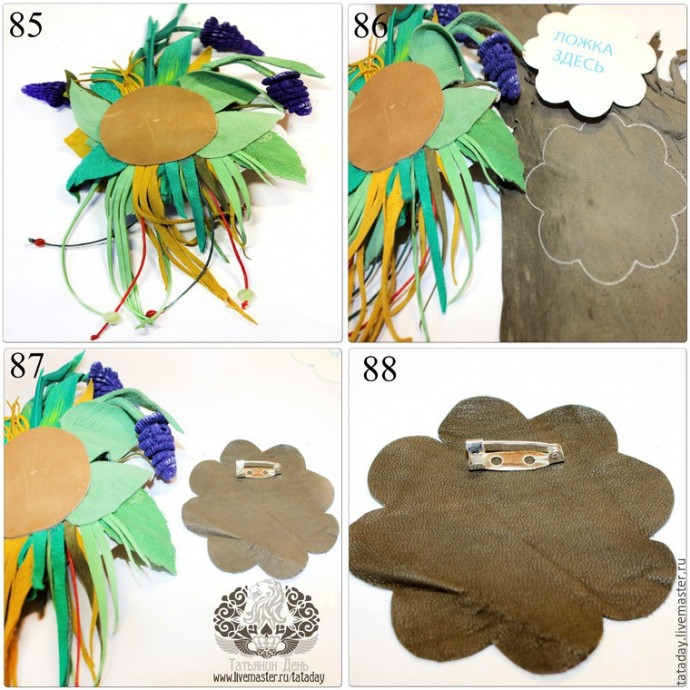 ​Делаем брошь из кожи "Прекрасный букет" с нарциссом и гиацинтом: часть 3