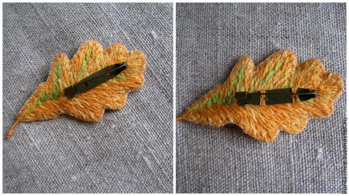 ​Создаем брошь "Дубовый лист" в технике объемной вышивки гладью: часть 3