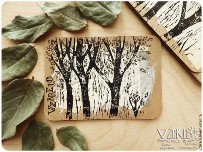 ​"Печатаем" открытки с элементами гравюры