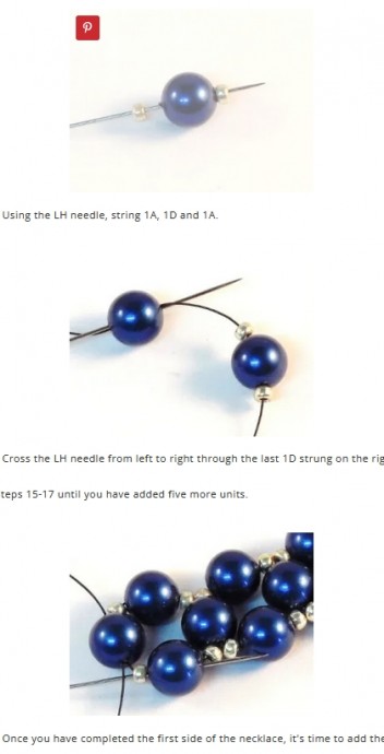 ​Колье "Уголок" с синими бусинами и бисерной сеткой