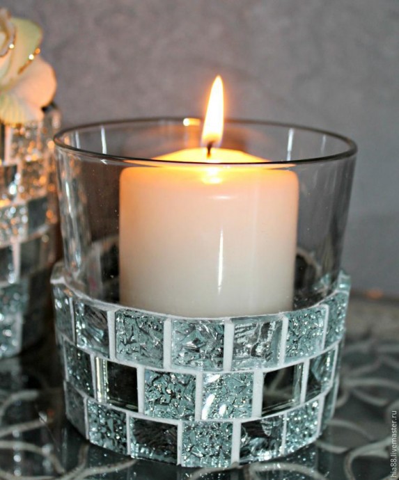 ​Декорируем стеклянные подсвечники мозаикой: часть 3