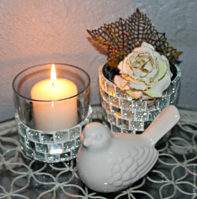 ​Декорируем стеклянные подсвечники мозаикой: часть 3