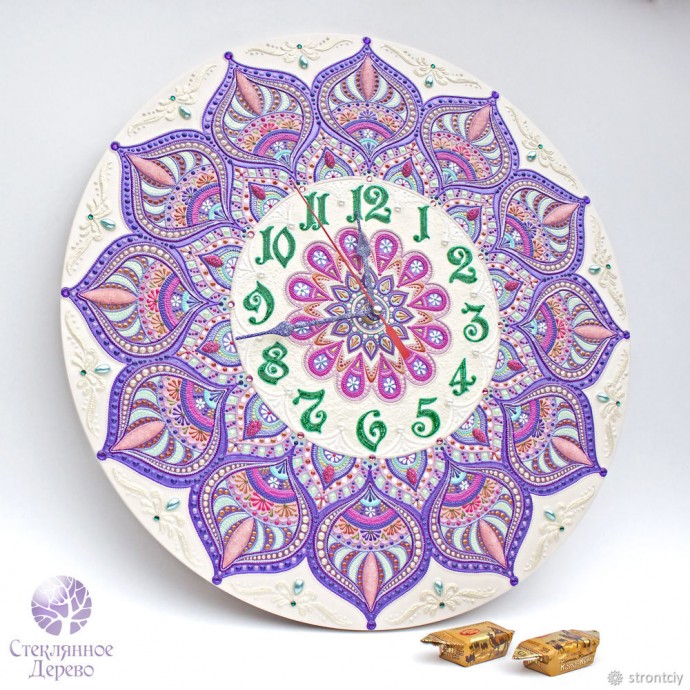 ​Расписываем интерьерные часы в смешанной технике: часть 7