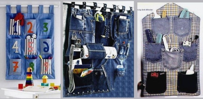 Что сделать из старых джинсов: органайзер на стену