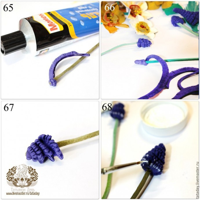 ​Делаем брошь из кожи "Прекрасный букет" с нарциссом и гиацинтом: часть 3