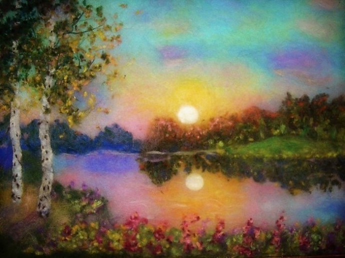 Прекрасные картины из шерсти или шерстяная акварель