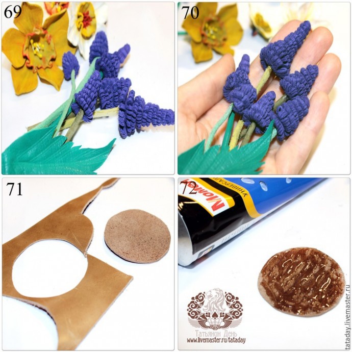 ​Делаем брошь из кожи "Прекрасный букет" с нарциссом и гиацинтом: часть 3