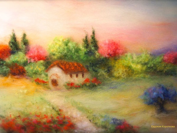 Создаем картину "Красочный пейзаж" в технике шерстяной акварели