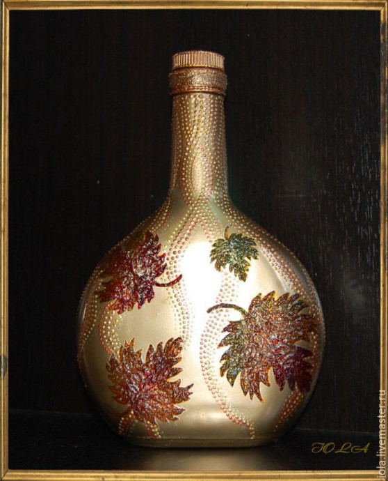 Декорируем стеклянную бутылку "Листопад"