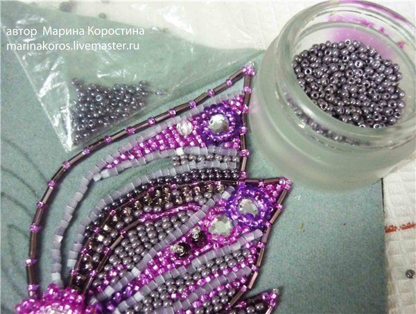 Вышиваем бисером колье с цветком: часть 2