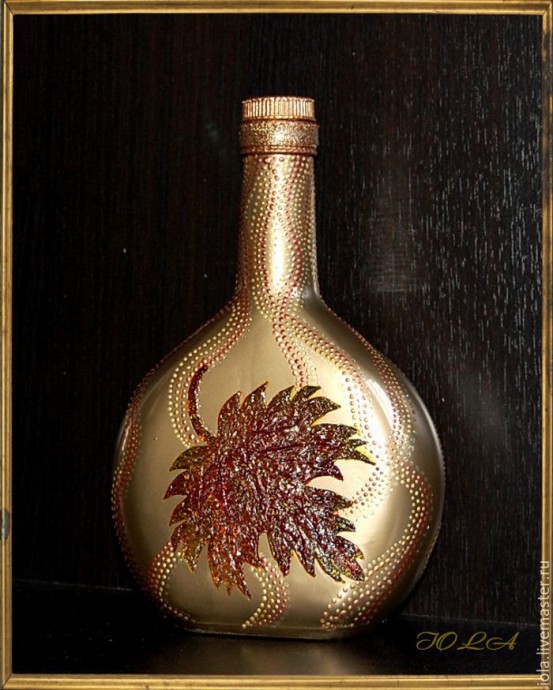 Декорируем стеклянную бутылку "Листопад"