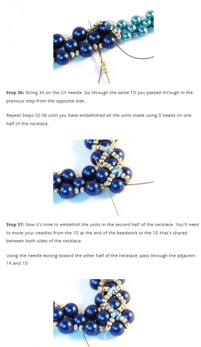 ​Колье "Уголок" с синими бусинами и бисерной сеткой