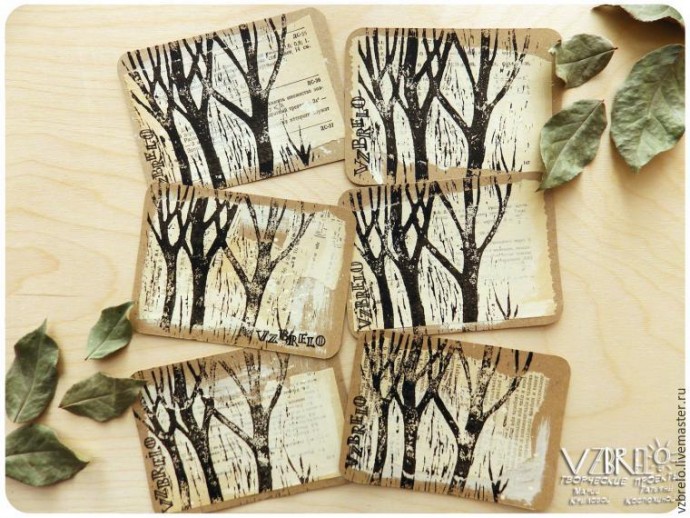 ​"Печатаем" открытки с элементами гравюры