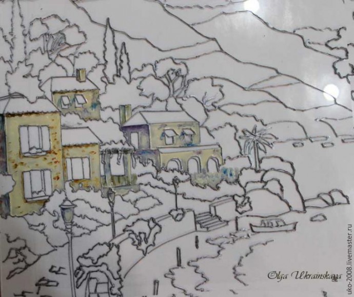 ​Средиземноморский пейзаж в витражной технике: часть 1