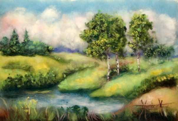 Прекрасные картины из шерсти или шерстяная акварель